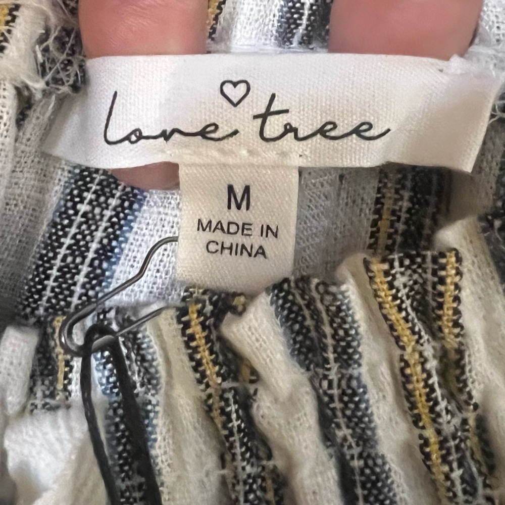 Love Tree Striped White Blue Yellow Linen Drawstring Pants NWT Size M - Picture 4 of 10